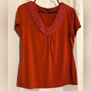 East 5th Vibrant Orange Lace Trim Top